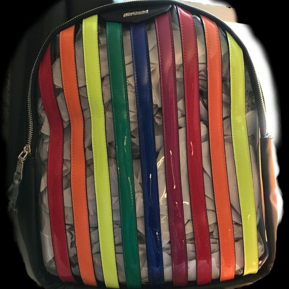 NWT $88 Betsey Johnson | Spotted In Stripes | Rainbow Backpack - Picture 4 of 15